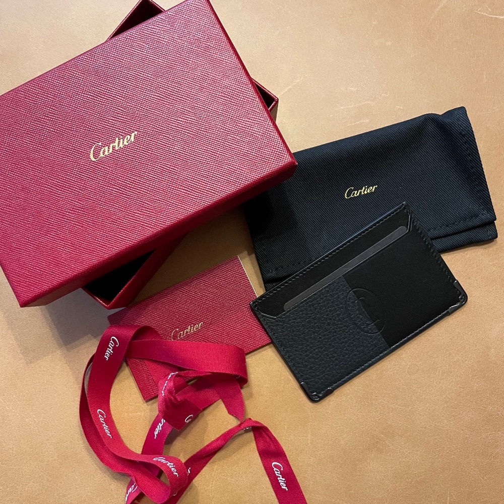New men’s black leather Cartier wallet with box